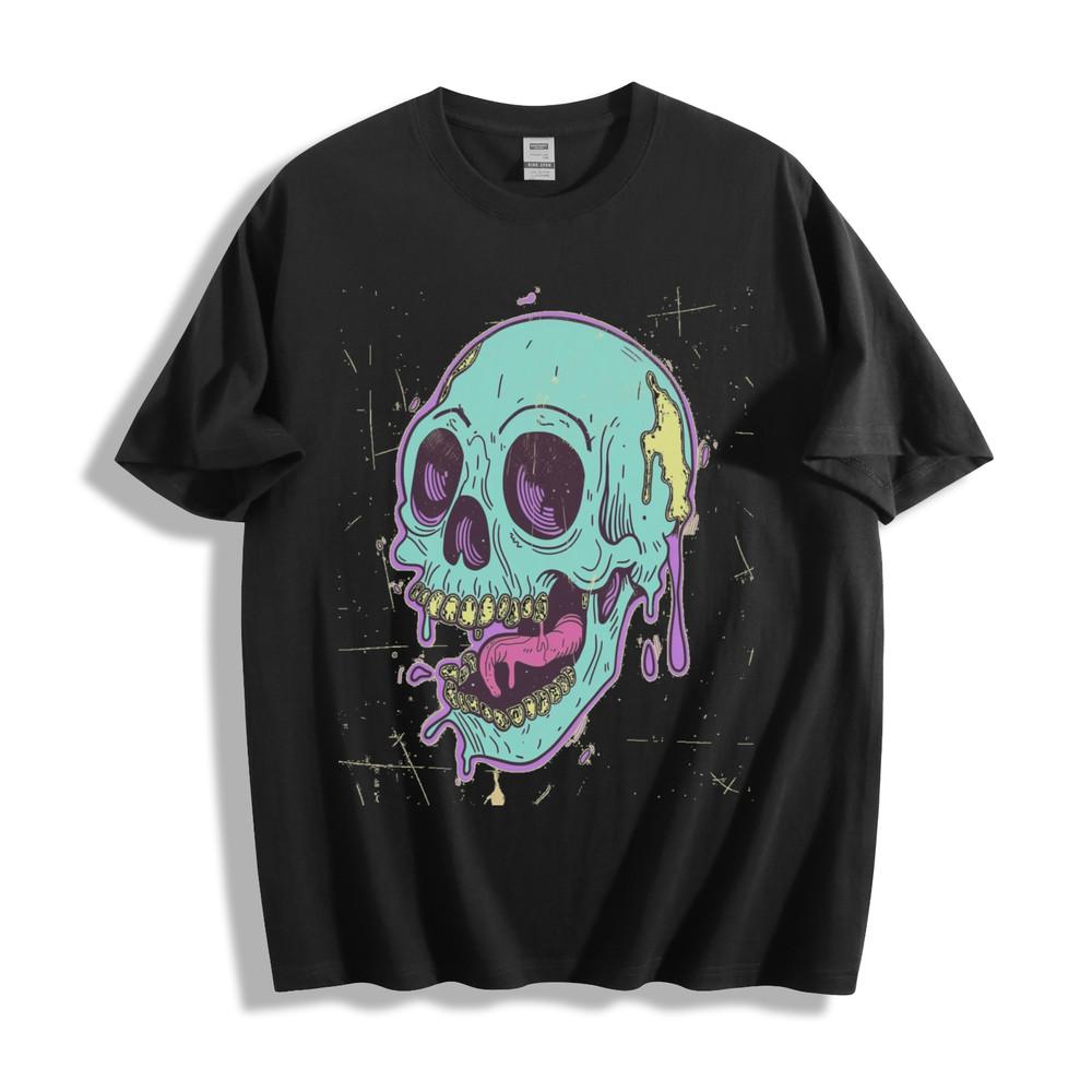 Neon Dripping Skull T-Shirt - Vibrant Glow-in-the-Dark Edgy Unisex Tee