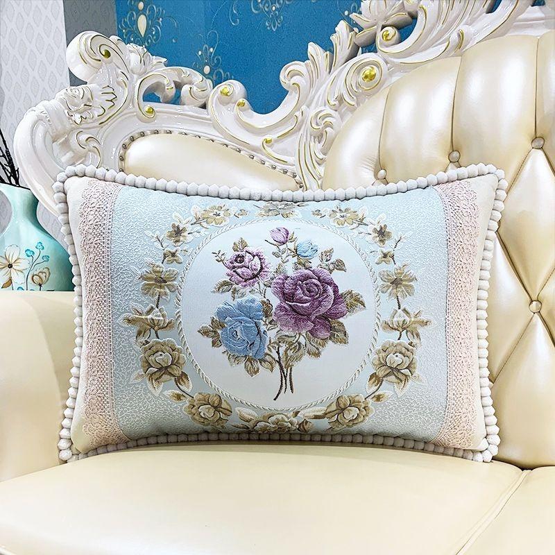European Style Sofa Cushion Exquisite Jacquard Embroidered Pillow Detachable Washable Lace Zipper Jacket Household Waist Protection Square Backrest