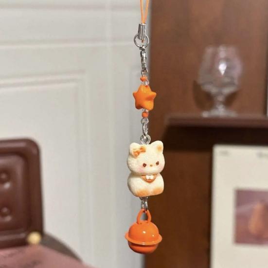 Bag Pendant Resin Star Cat Design Keychain with Bell Sound Mobile Phone Lanyard Stress Relief Hanging Buckle Lightweight Bag Hanger