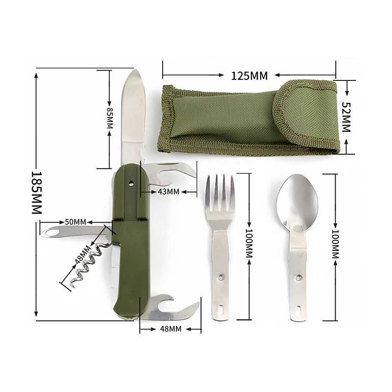 Stainless Steel 7 In 1 Camping Cutlery Set - Foldable Multifunctional Outdoor Tableware With Fork Spoon Knife For Picnic Hiking