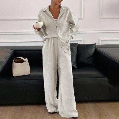 Women's Casual Suit Loose Cotton And Linen Long-sleeved Shirt Trousers Two-piece Set