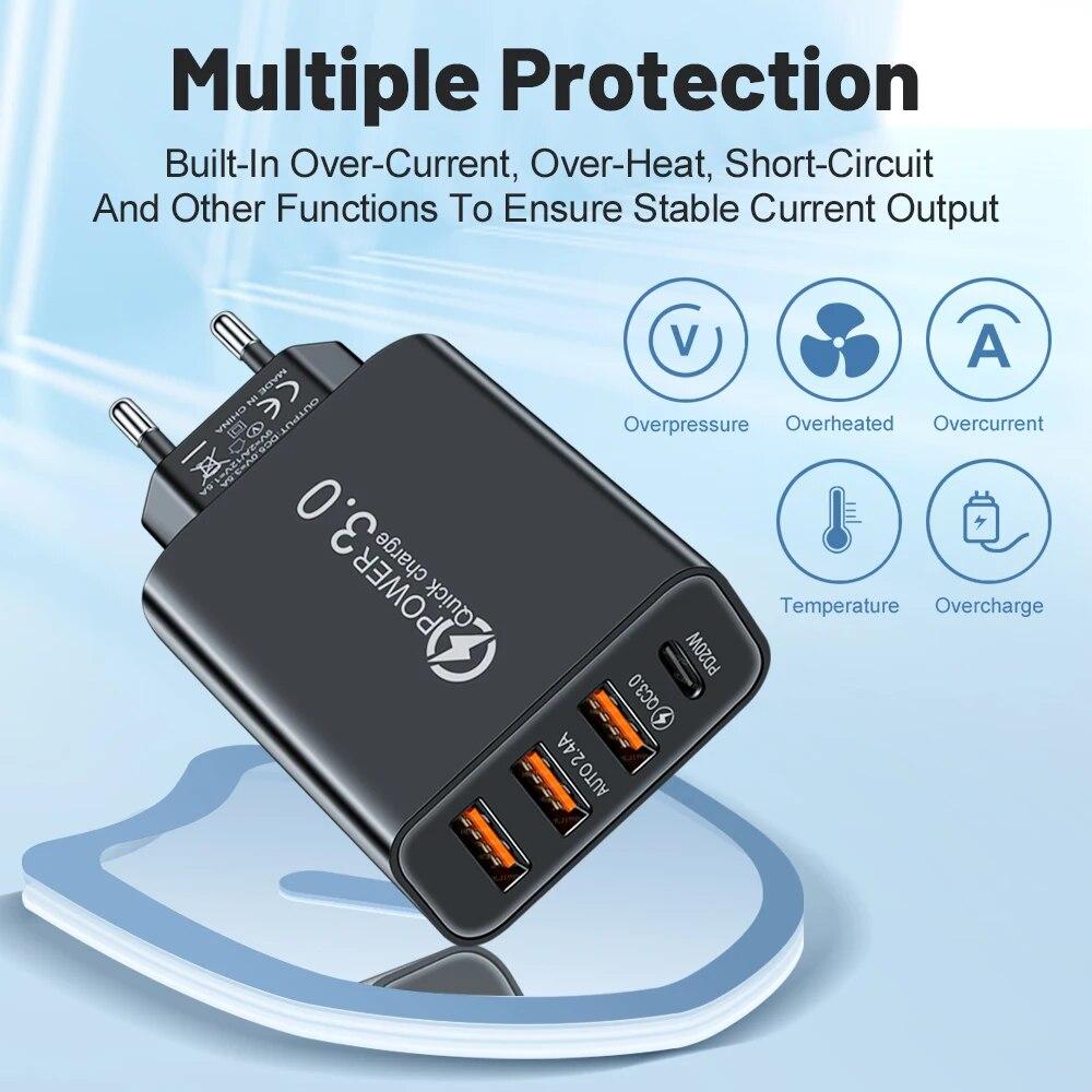 Insgesamt 20W Multi-Port-Wandladegerät USB PD-Adapter für Xiaomi iPhone 13 12 für Samsung Mobiltelefon Stecker Laden
