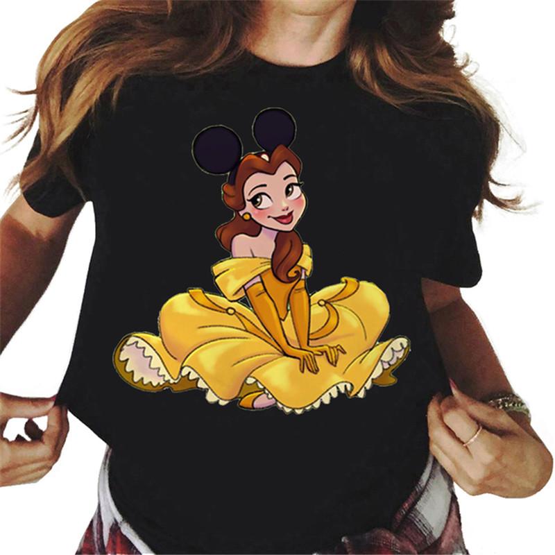 Mickey Ear Hat Ariel The Little Mermaid Print T-shirts Casual Streetwear Vintage Harajuku Princess Print T Shirt 90s Girls