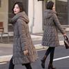 Women’s Winter High End Elegant Thickened Mid Length Padded Down Coat Waist Cinched Hooded Warm Fashion Outerwear