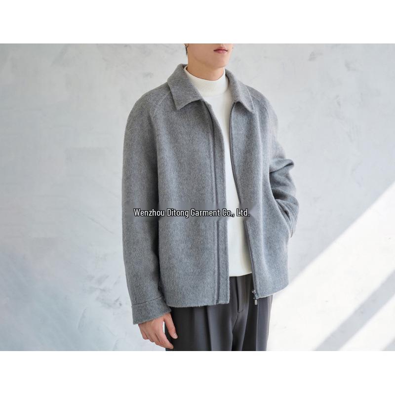 Men s Casual Winter Wool Blend Double-Sided Camel Hair Short Jacket with Lapel XXXL