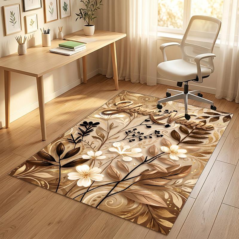 Alfombra de Terciopelo de Cristal con Temática de Jardín Floral Alfombrilla Suave Personalizada con Nombre y Texto Decoración del Hogar