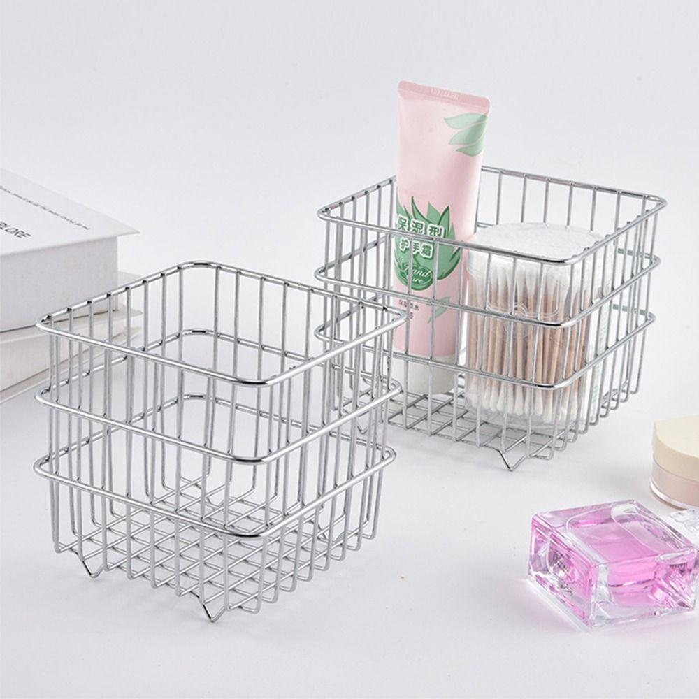 Modern Kitchen Organizer Shelf Stainless Steel Waterproof Bathroom Storage Rack Large Capacity Space saving Square Wire Basket