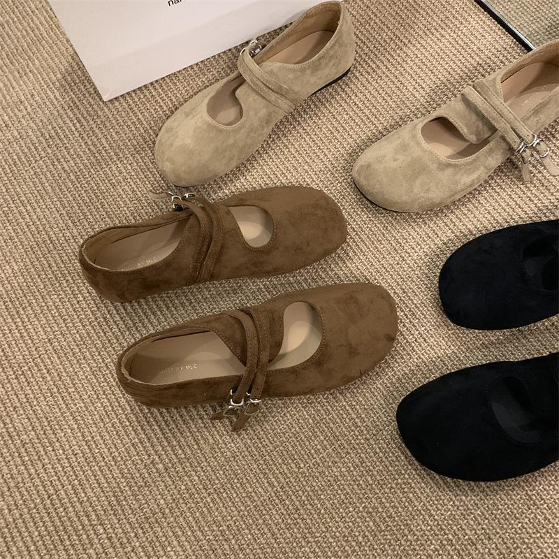 Vintage Matte Piboken Shoes Women's Thick-soled Round-head Mary Jane Shoes Ballet Single Shoes Shallow-mouth Low-top Flat-soled Grandma Shoes