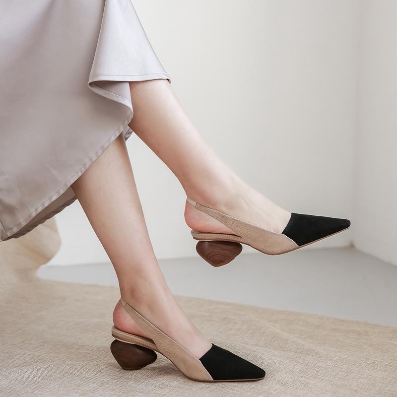 Mode Dames Nieuwe Lente/Zomer Europese en Amerikaanse Puntige Leer Schapenleer Hoge Hak Grote Kop Muller Elastische Sandalen