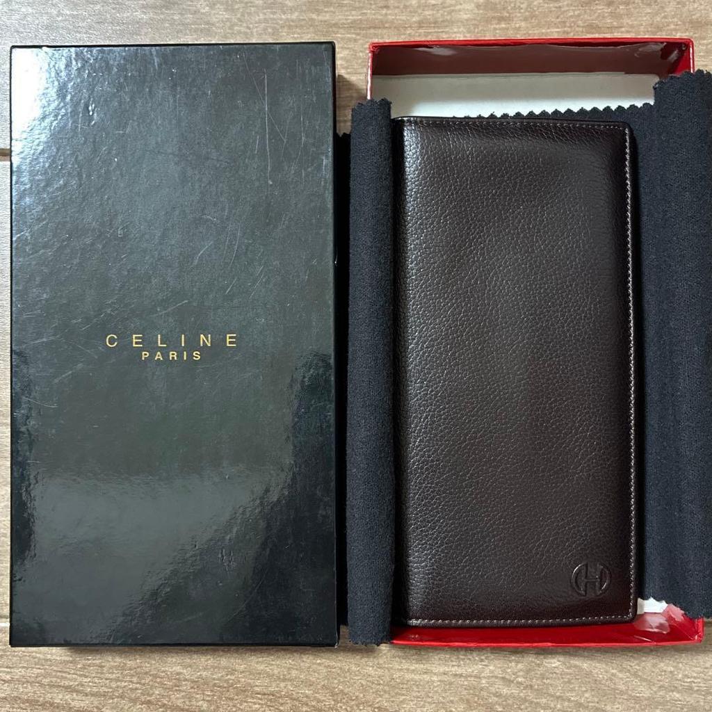 Used Celine Long Wallet Bi-fold Leather Dark Brown