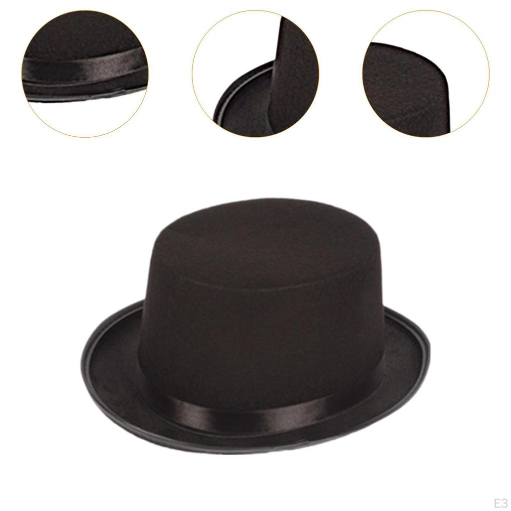 Black Felt Top Hat Ceremonial Funky Jazz Dress Up with Satin Band Party