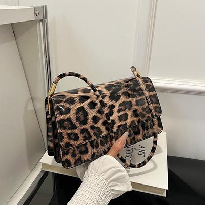 Elegant PU Casual 2025 New Leopard Print European and American Retro Fashion Portable Single Shoulder Oblique Span Women's Small Square Bag