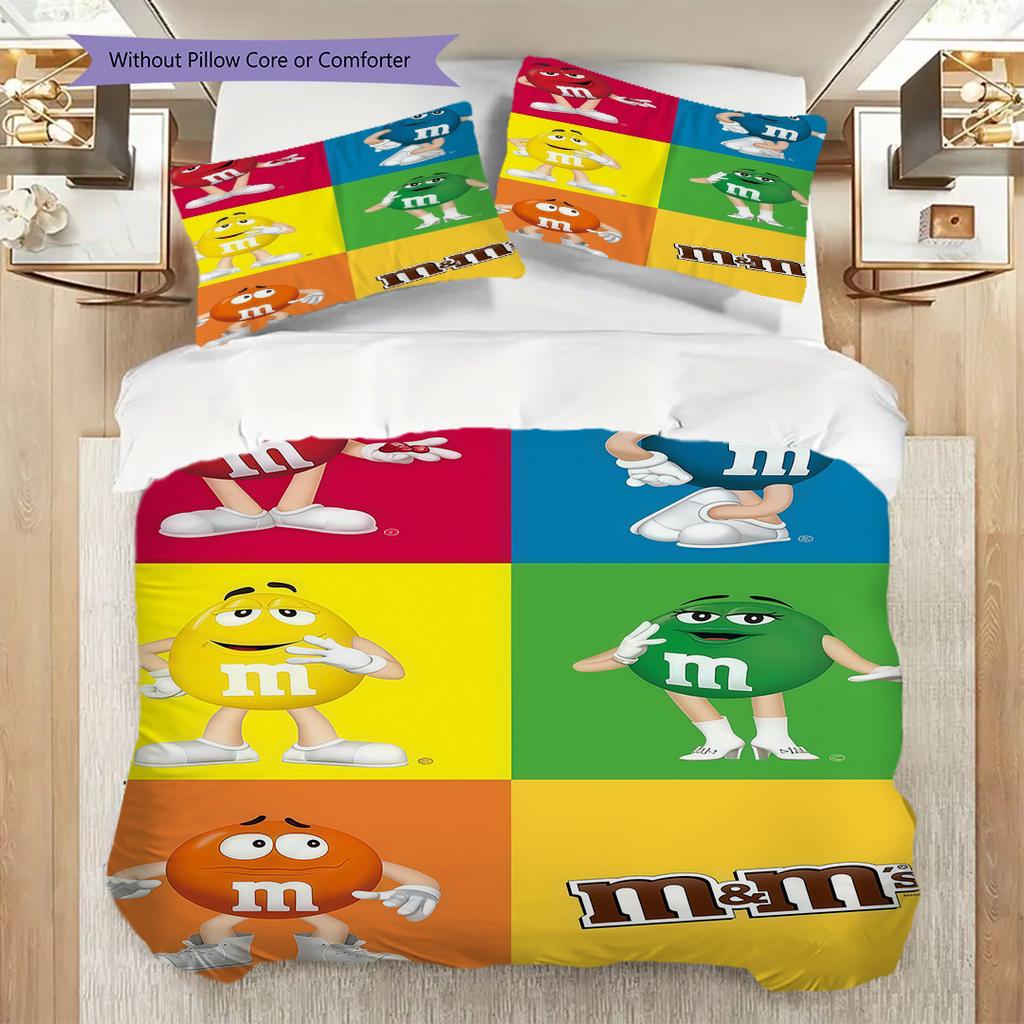 MMs Colorful Characters Bedding(1 * duvet cover + 2 * pillowcase, without core) Bedding set Soft and comfortable Duvet cover and pillowcase