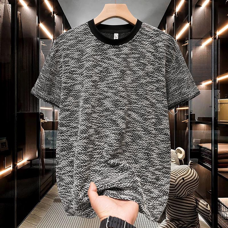 Trendy Summer Breathable Knit Crew Neck T-shirt, Regular Fit, Five-Sleeve, Stylish Daily Wear