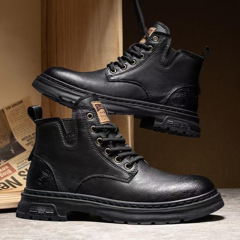 2024 Men's British Style High-Top Martin Boots: Retro Casual Shoes with Non-Slip Thick Sole for Outdoor and Workwear