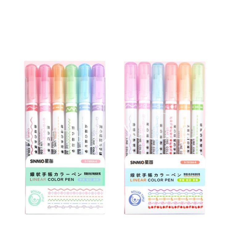 6 stücke Linienförmiger Textmarker Roller Tip Curve Liner Marker Stifte Graffiti Stift Kawaii Koreanische Schreibwaren Schule Bürobedarf