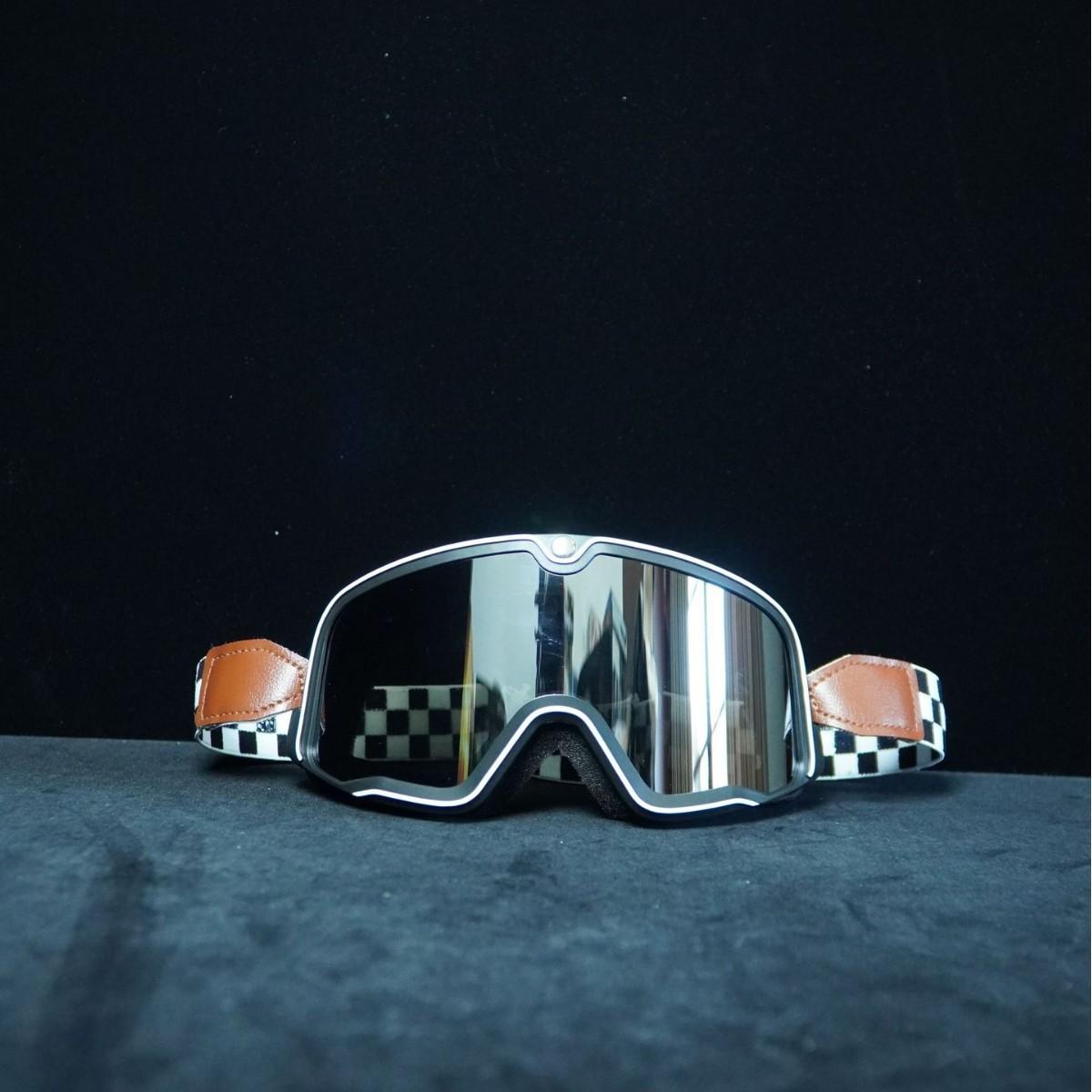 

Motorcycle goggles, riding helmet, eye protection, Harley retro motorcycle, UV protection, off-road windproof glasses Black frame silver piece