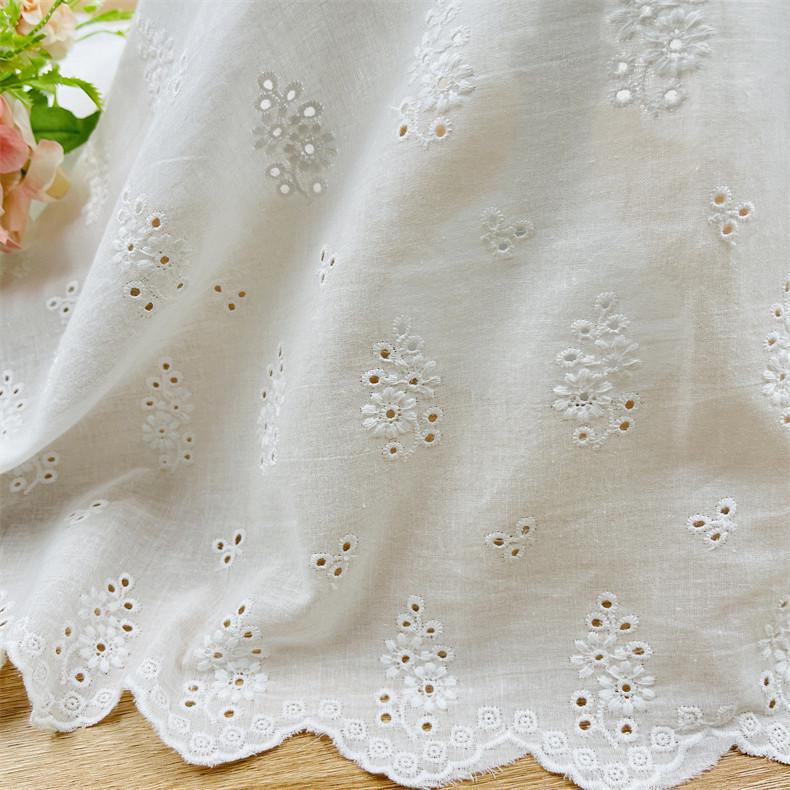 Wavy Edge Embroidered Cotton Fabric for Dresses, Kids' Clothing, Home Textiles, Tablecloths, and Shirts