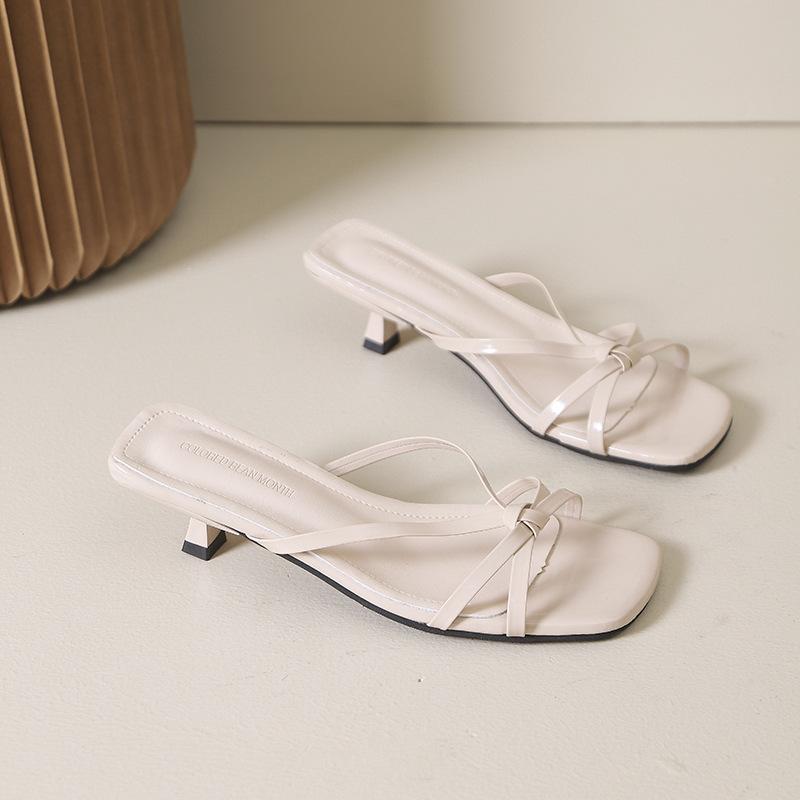 French square head cross thin strap high heel cool slippers women's 2025 summer new temperament thin heel toe Roman sandals