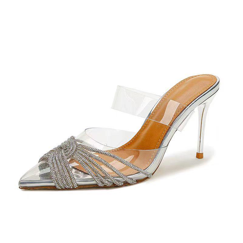 Summer Women Fashion Shoes Women Rhinestone High Heel Sandals Women's Pointed Thin Heels Banquet High Heels Sandals Slippers