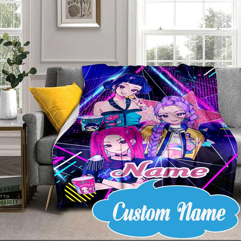 Custom Name KPop Cartoon Blanket bed sofa Blanket Flannel Blanket for Camping, Hiking, Picnic Essentials,gift for Fan family