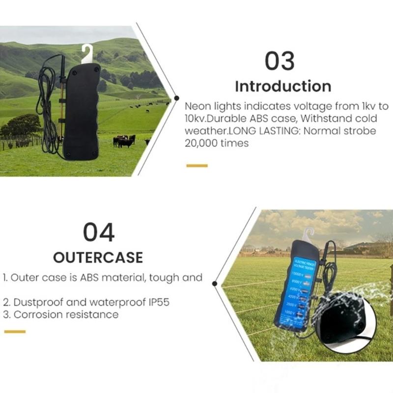 Tester Elettrico Digitale per Recinzioni Elettriche 10000V Impermeabile Strumento Facile da Trasportare per Sistemi di Recinzione per Bestiame Agricolo