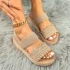 Women' & Slip-On Open-Toe Sandals with Elastic Crinkle Strap - Low Heel Sole Beach Slippers  Women Shoes