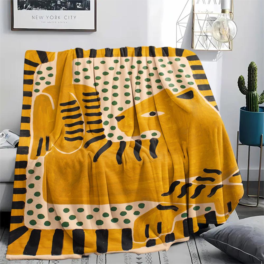 1Pc Abstract Art Print Flannel Blanket, High quality Comfortable for All Seasons, Home Decor, Warmth and Comfort, Perfect for Christmas Gifts