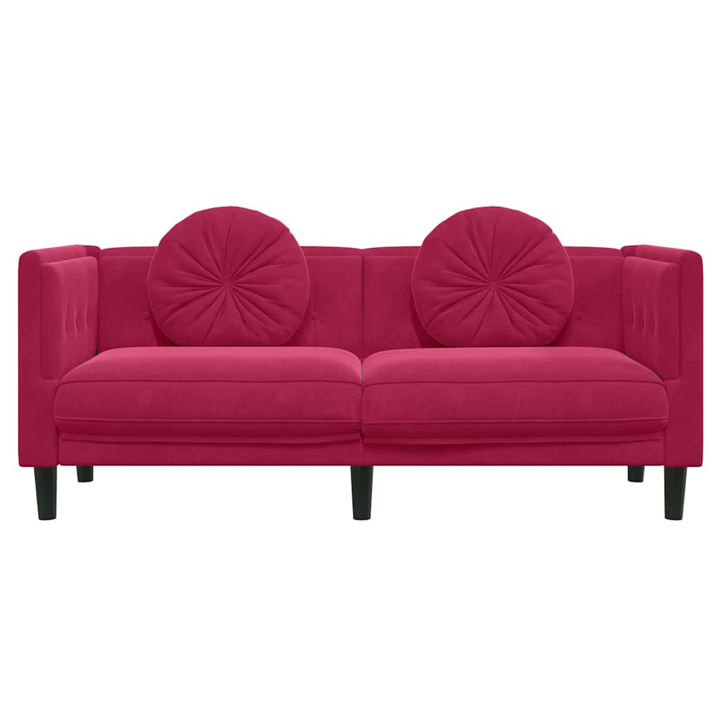 2 Seater Sofa with Cushions Burgundy Velvet