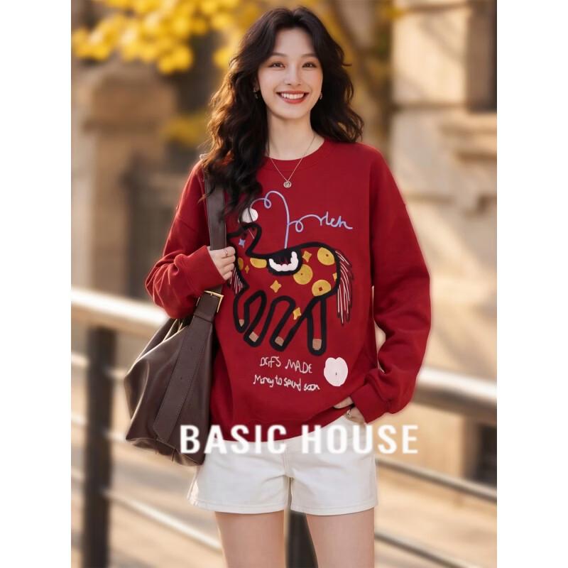 Basic House Women s Red Crew Neck Sweatshirt L