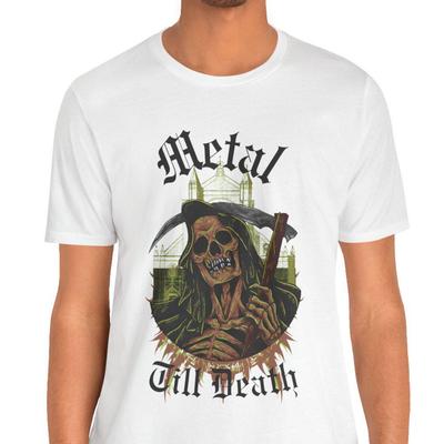 Metal Till Death Grim Reaper Shirt • Heavy Metal T-Shirt • Skeleton Metalhead Graphic Tee • Gothic Dark Art Shirt • Biker Rock Tee