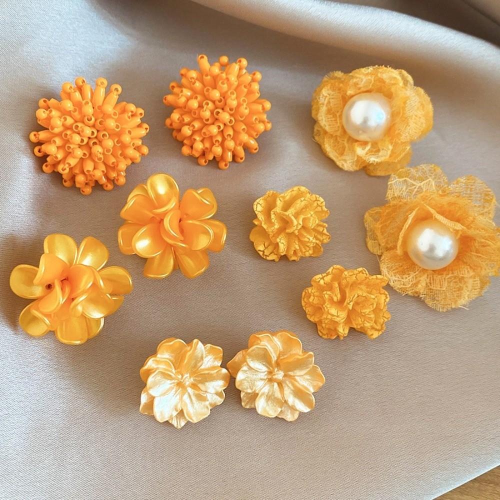 5 Pairs Floral Acrylic Flower Stud Earrings Pearl Korean Style Earrings  Spring Summer