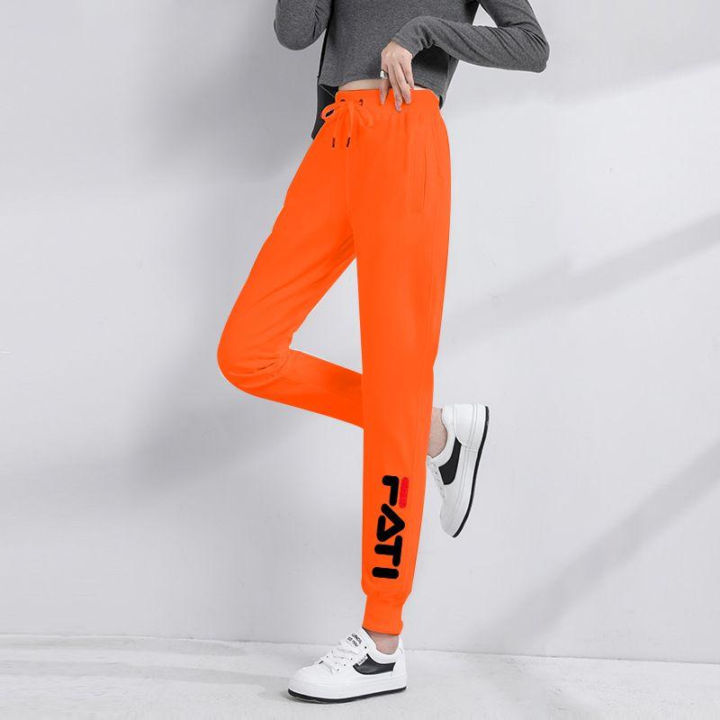 

Спортивные штаны женские осенние новинка хлопковые тренировочные штаны свободные зауженные 2025 зимние на флисе черные модные повседневные штаны Big F-Orange 2XL [Winter Fleece-lined]]