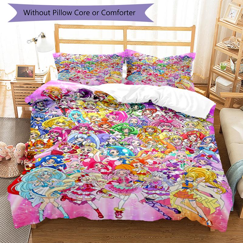 3pcs Pretty Cure1 Design Cover Set - HD Printed Bedding with 1 Cover and 2 Pillowcases - Perfect for Home and Dorm Decor