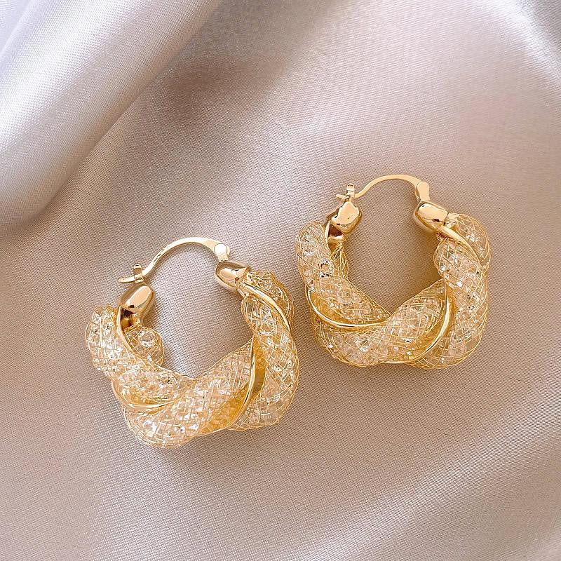 Twisted Pattern Inlaid Rhinestone Earring for Women New Fashion Sparkle Hoop Earrings Unique Wedding Jewerly Gift