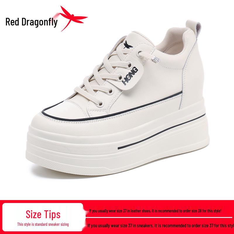 Red Dragonfly Women s White Hidden Lift Platform Sneakers: Versatile Spring/Autumn Casual Flats 34
