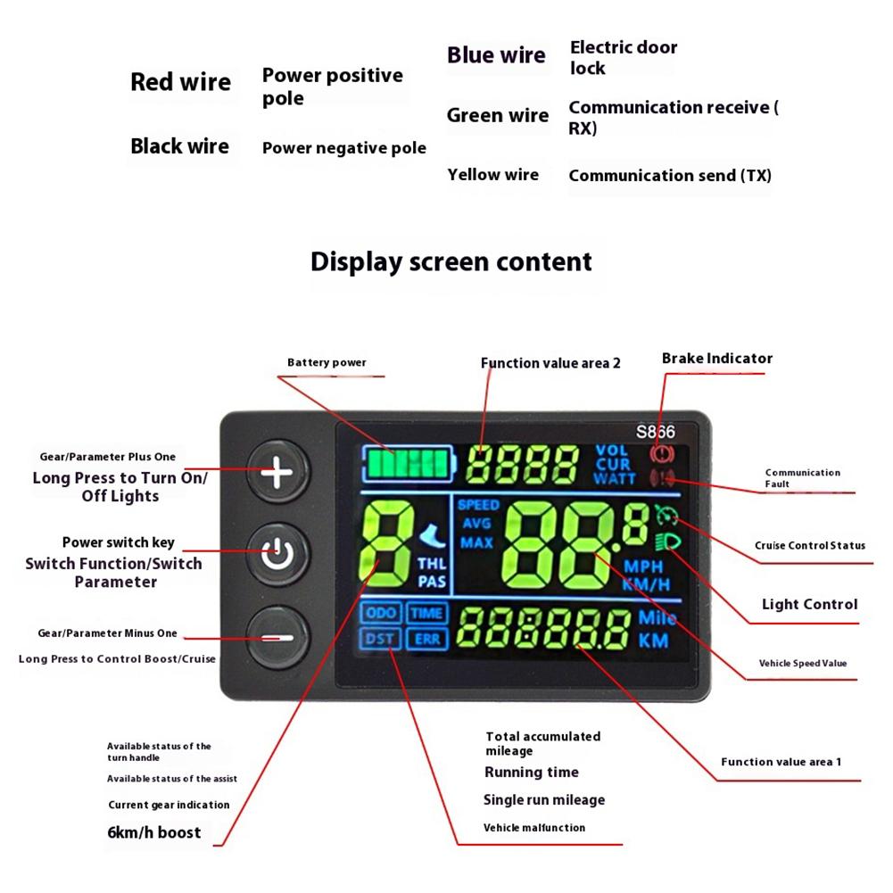 24V/36V/48V Electric Bicycle Meter LCD Display Ebike Control Panel Waterproof Electric Scooter Display Meter for Outdoor Cycling