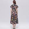 Summer Floral Print Shirt Dress for Women Short Sleeve Maxi Sundress with Lapel Neck Buttons Vintage Fashion Belted Robe