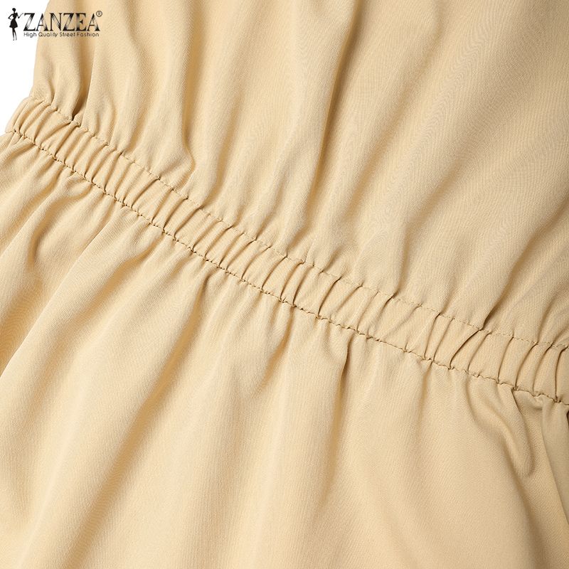 ZANZEA Women Casual Turn Down Collar Solid Color Loose Half Sleeve Dress