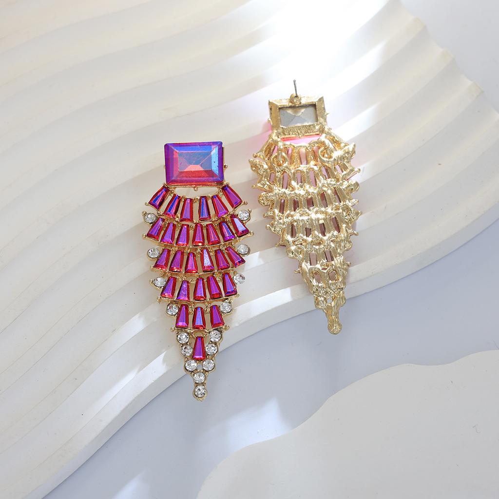 Colorful Diamond-encrusted Long Drop Earrings - Trendy Statement-making and Luxuriously Chic