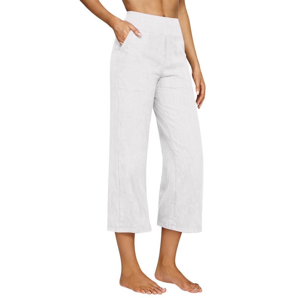 2026 Women's European Cotton Linen High-Waisted Wide-Leg Pants, Early Spring Fashion, Seven-Tenths Length.