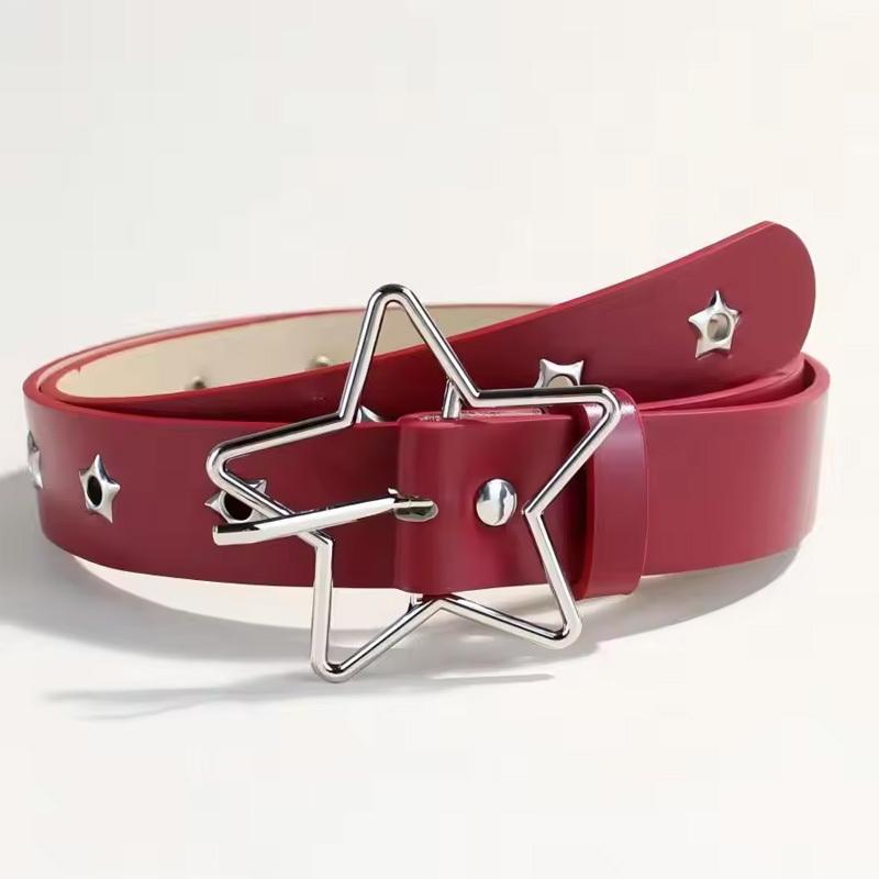 Punk Star Eyelet Black Rivet Belt Goth Pu Leather Belts For Women Jeans Pants Boys And Girls Belt Punk-style Leather Belt With N