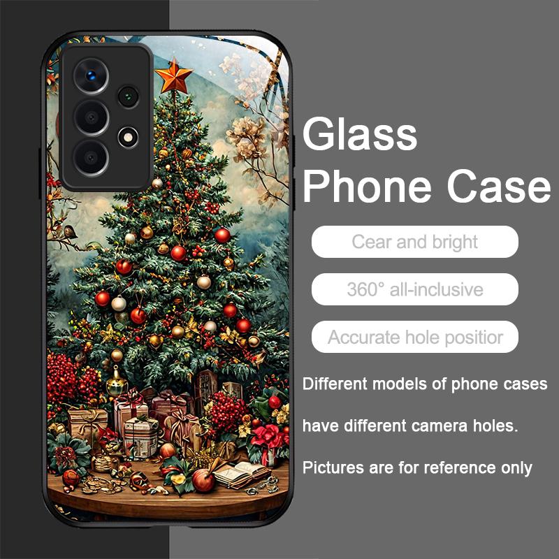 Artistic Cartoon Christmas Tree Pattern Tempered Glass Phone Case for Samsung Galaxy S25 Ultra S24 S23 Plus S22 S21 S20 FE Cover