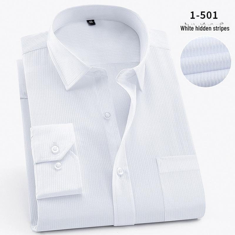 2025 Spring Men's Gray Non-Iron Long Sleeve Business Casual Shirt, Large Solid Color for Young to Middle-aged.