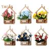 Hölzerner Wandpflanzkasten mit künstlichen Blumen, eingetopften künstlichen Blumen, Heimwanddeko, künstlichen Topfpflanzen für Garten, Terrasse, Wohnzimmer, Schlafzimmerdekoration