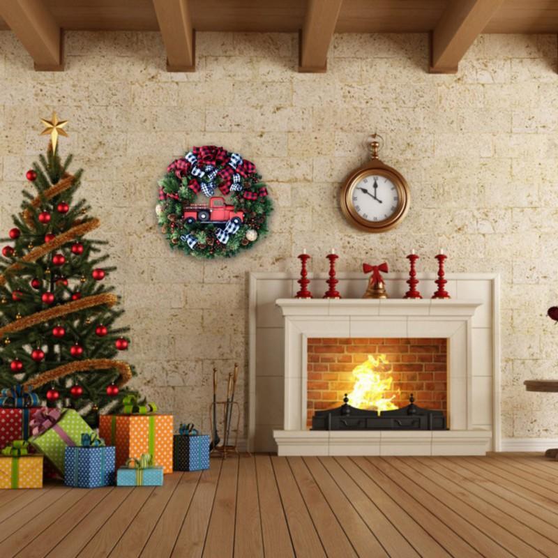 25/30cm Christmas Wreath Grid Bownot Simulated Berry Pinecone Wreaths Front Door Garlands Hanging Ornament Happy New Year Decor