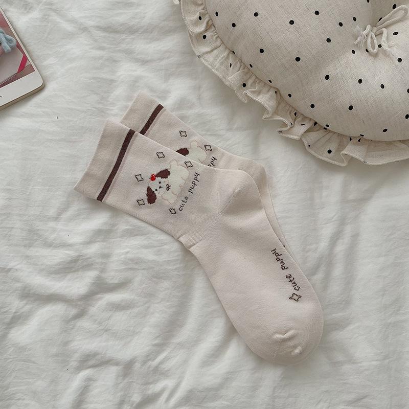 Spring and Summer Cartoon Cute Socks - Children s Mid-Calf Socks with Dog Pattern - Student Fall Capri Socks 1 pair