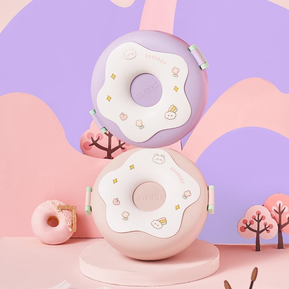 Plastic Food Container Round Shaped Food Storage Box Cute Donut Lunch Box  Girls Children Students