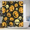 Spooky Halloween DecorPumpkin Jack Skellington Skull Shining In the Dark Bat Waving Curtain Set for Your Bathroom Decoration