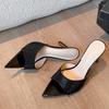 2025 summer European and American sexy black high-heeled sandals women pointed thin heel with rhinestone high-heeled sandals outside